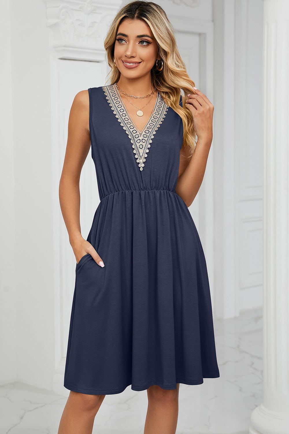 Pocketed V-Neck Wide Strap Dress