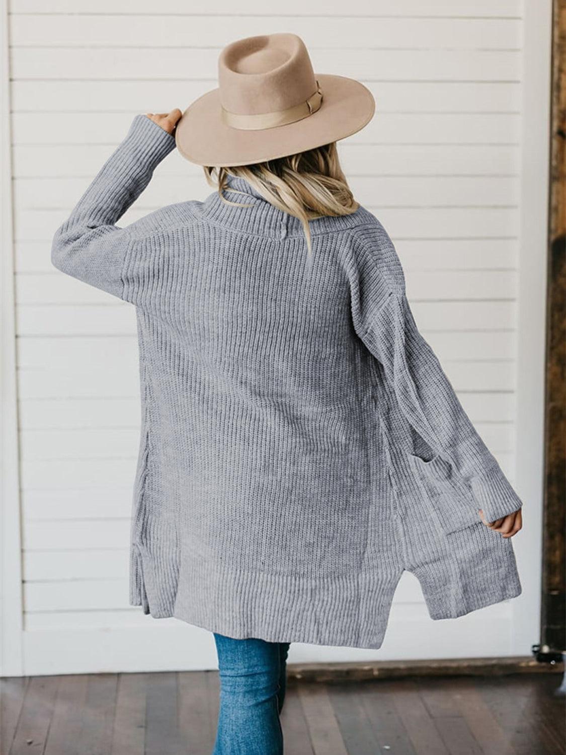 High-Low Open Front Cardigan with Pockets