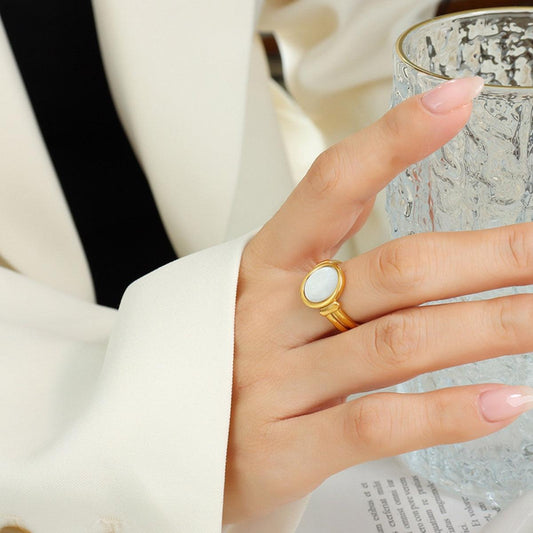 Titanium Steel White Sea Shell Ring Carauana Store