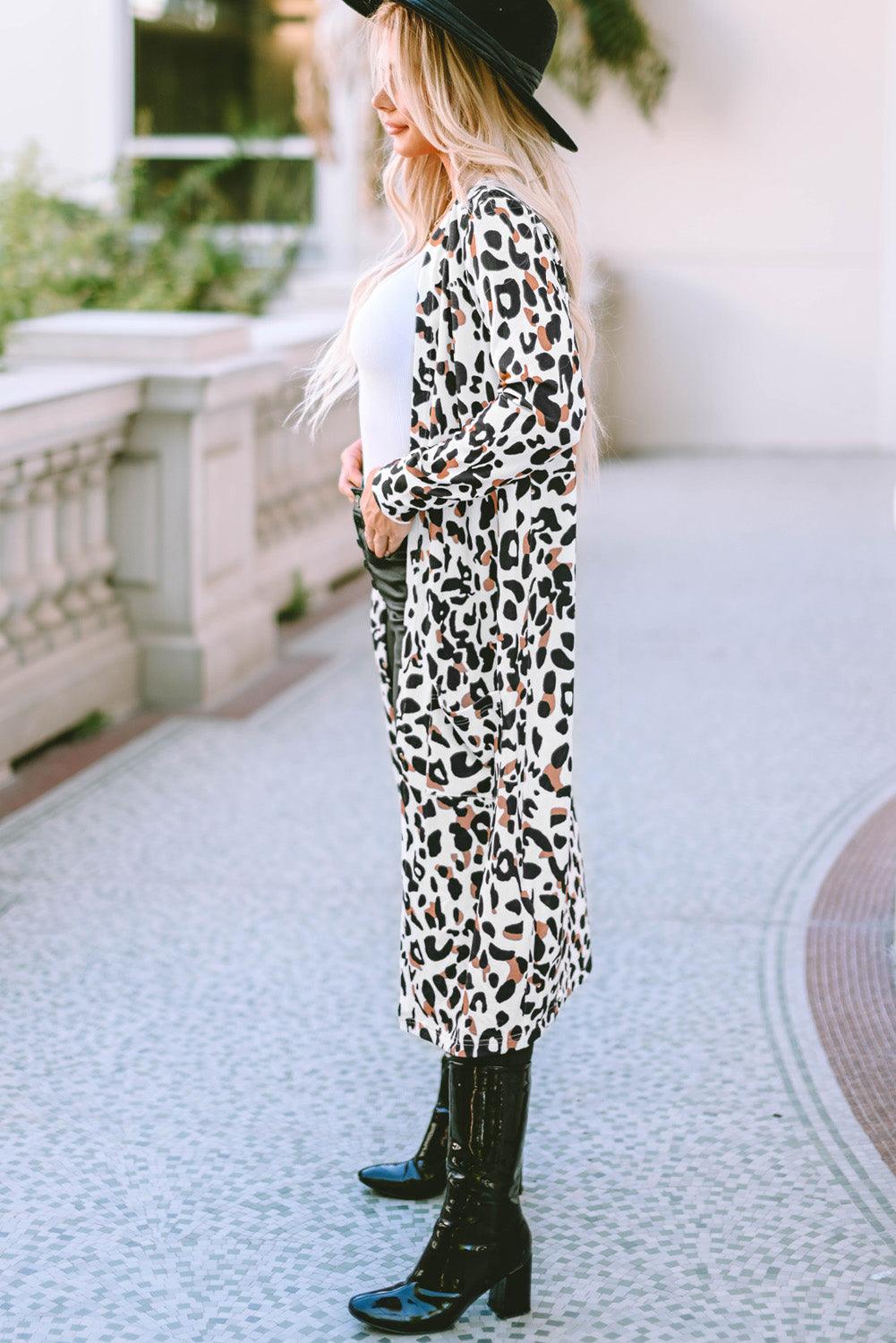 Leopard Open Front Long Sleeve Cover Up