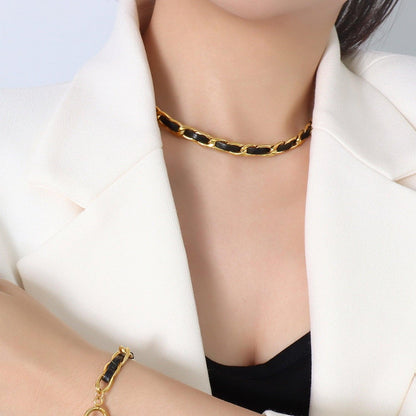 18K Gold-Plated Leather Chain Necklace