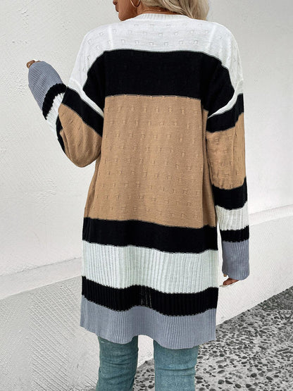 Perfee Color Block Open Front Drop Shoulder Cardigan