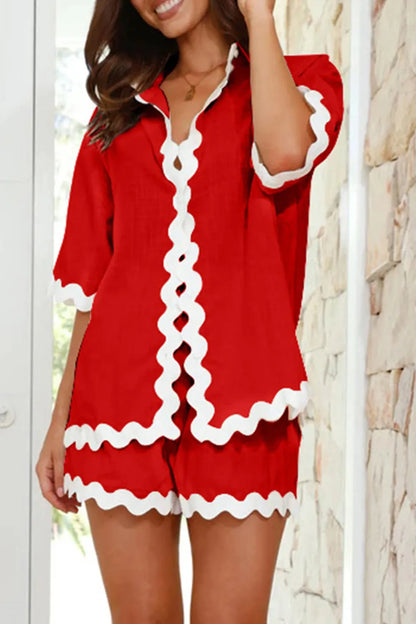 Contrast Trim Half Sleeve Top and Shorts Set Carauana Store