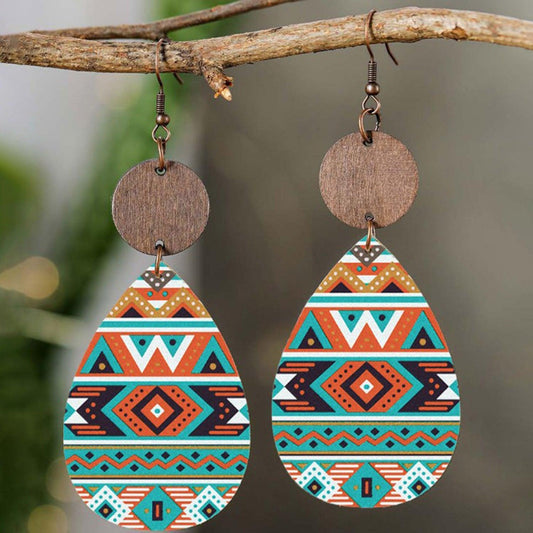 Geometric Wooden Teardrop Earrings Carauana Store