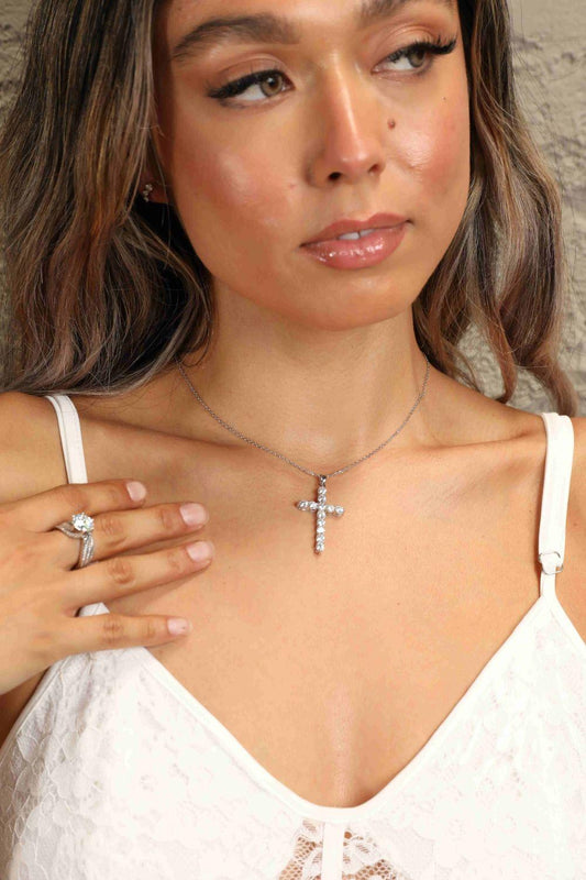 Adored 925 Sterling Silver Cross Moissanite Necklace Carauana Store