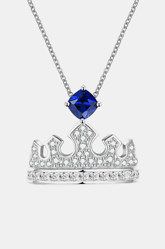 Zircon Lab-Grown Sapphire Crown Shape Pendant Necklace Carauana Store