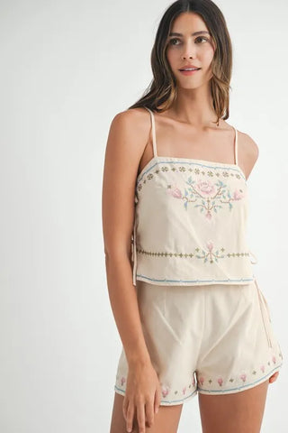 MABLE Embroidered Crop Top and Shorts Set