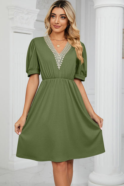 V-Neck Puff Sleeve Dress