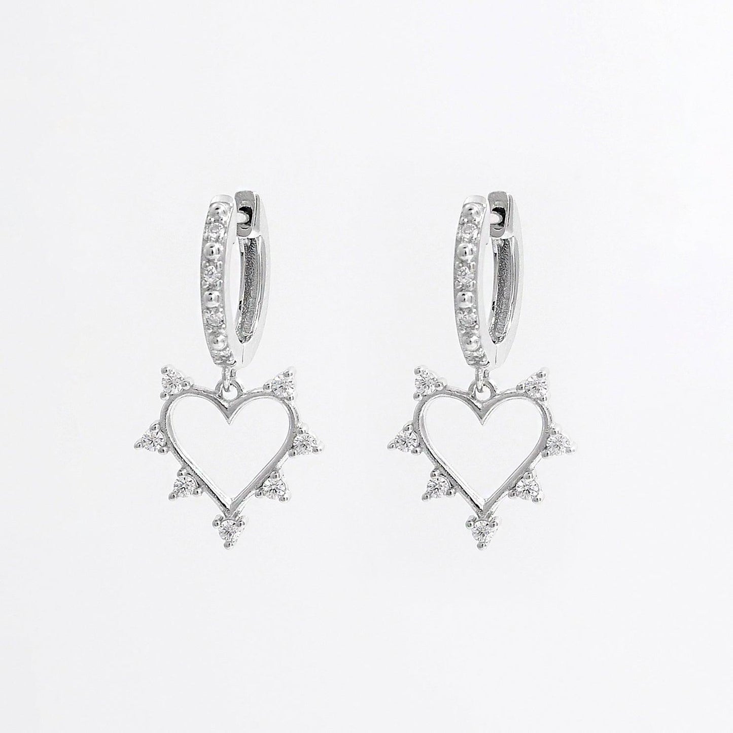 925 Sterling Silver Inlaid Zircon Heart Dangle Earrings