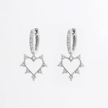 925 Sterling Silver Inlaid Zircon Heart Dangle Earrings