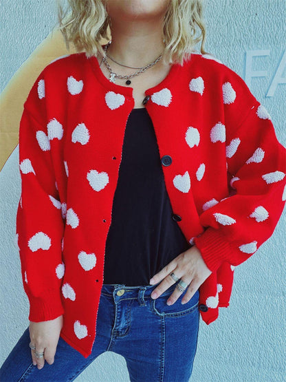 Heart Button Up Long Sleeve Cardigan