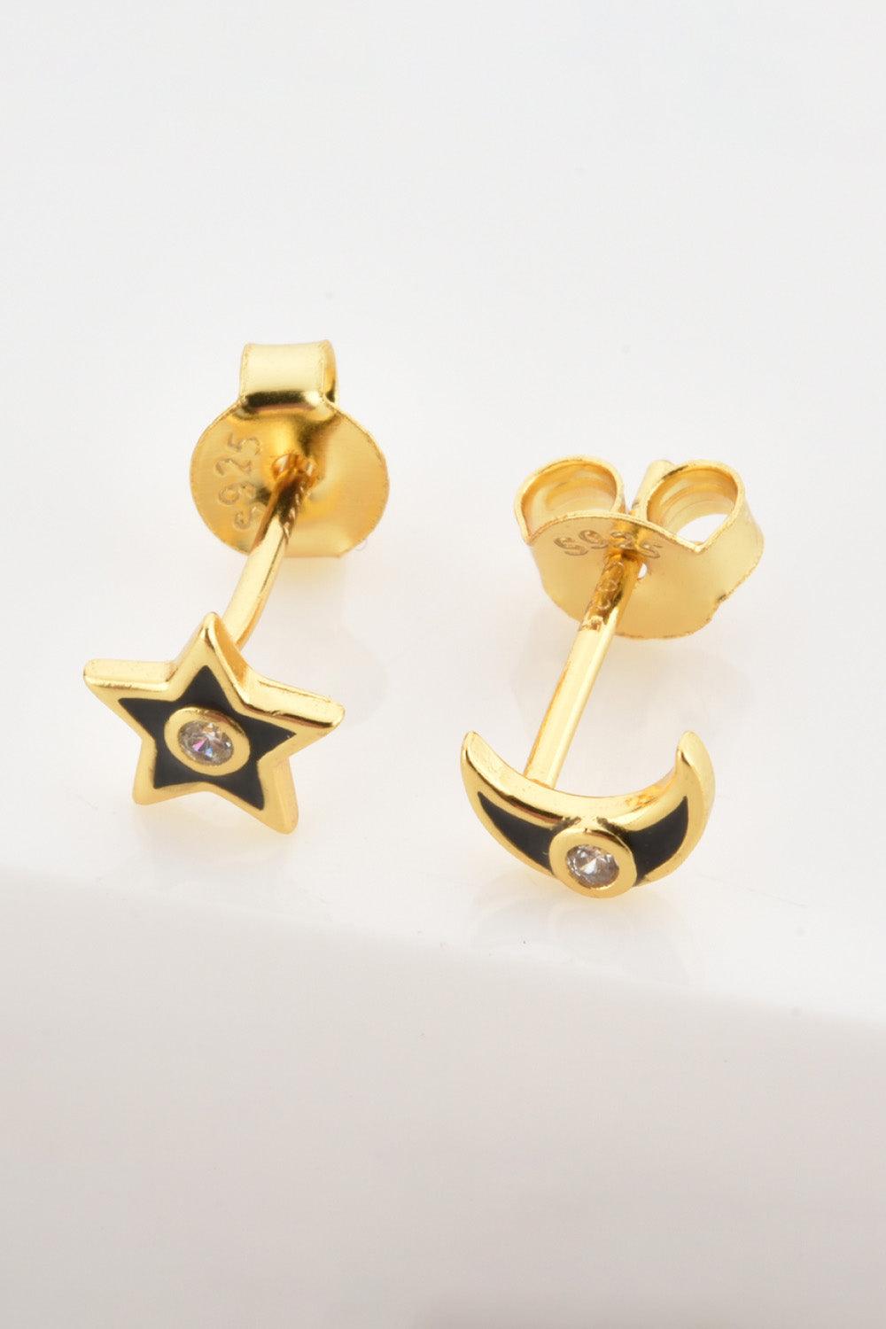 Star and Moon Zircon Mismatched Earrings