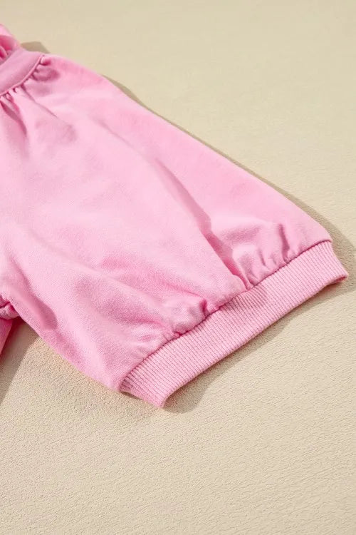 Half Zip Puff Sleeve Top and Ruffled Shorts Set Carauana Store