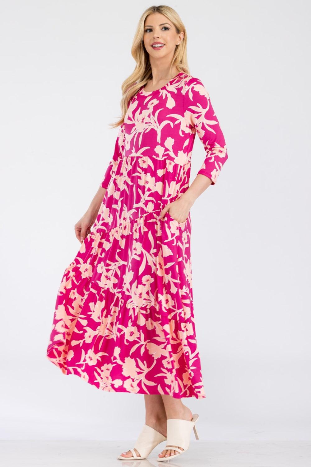 Celeste Full Size Floral Round Neck Ruffle Hem Dress