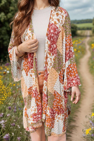 Printed Open Front Long Sleeve Cover-Up