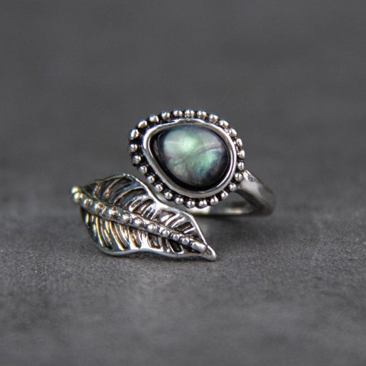 Alloy Moonstone Leaf Bypass Ring Carauana Store