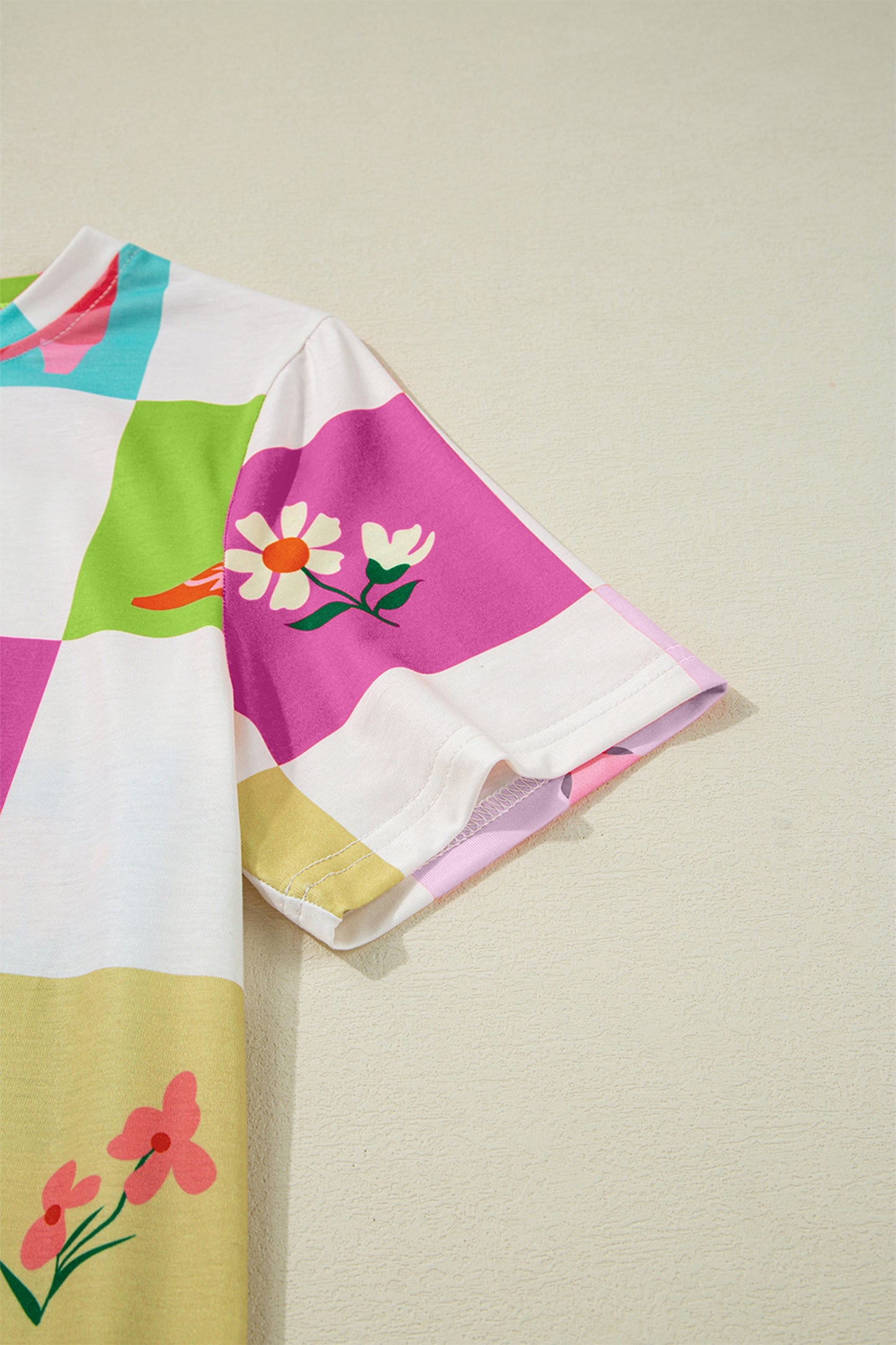 Purple Western Fashion Checker Print Crewneck T Shirt