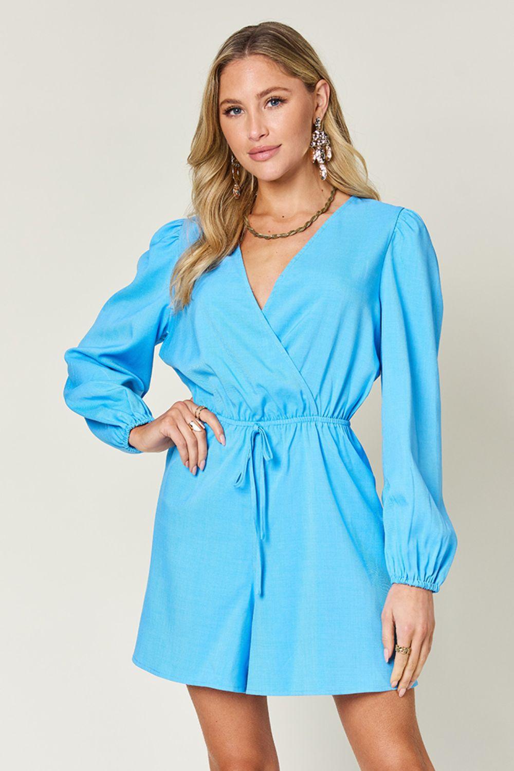 Double Take Full Size Drawstring Long Sleeve Romper