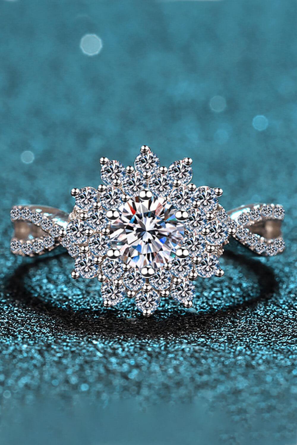 Moissanite Flower-Shape Split Shank Ring