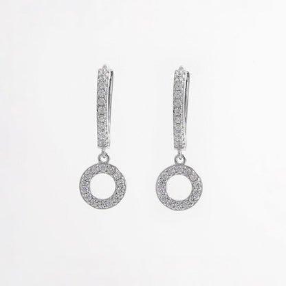 925 Sterling Silver Inlaid Zircon Hoop Dangle Earrings