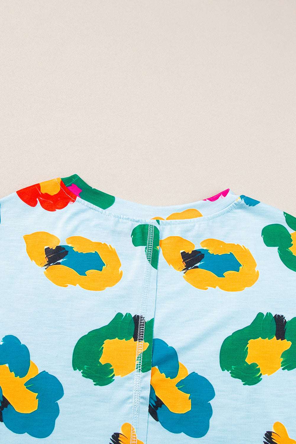 Sky Blue Leopard Drop Shoulder Oversize Tee CaRaUaNa Fashion