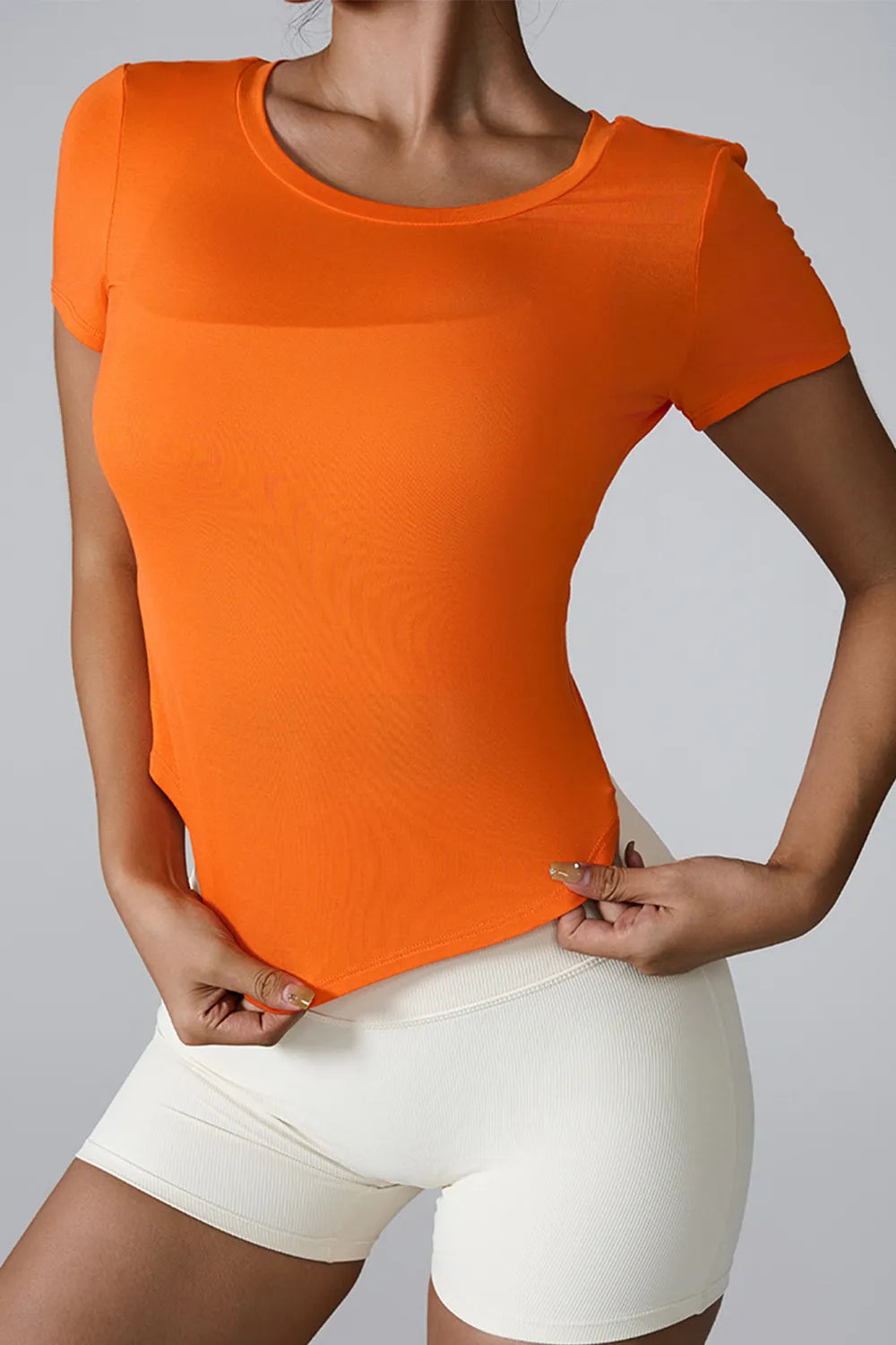Cutout Round Neck Short Sleeve Active T-Shirt Carauana Store