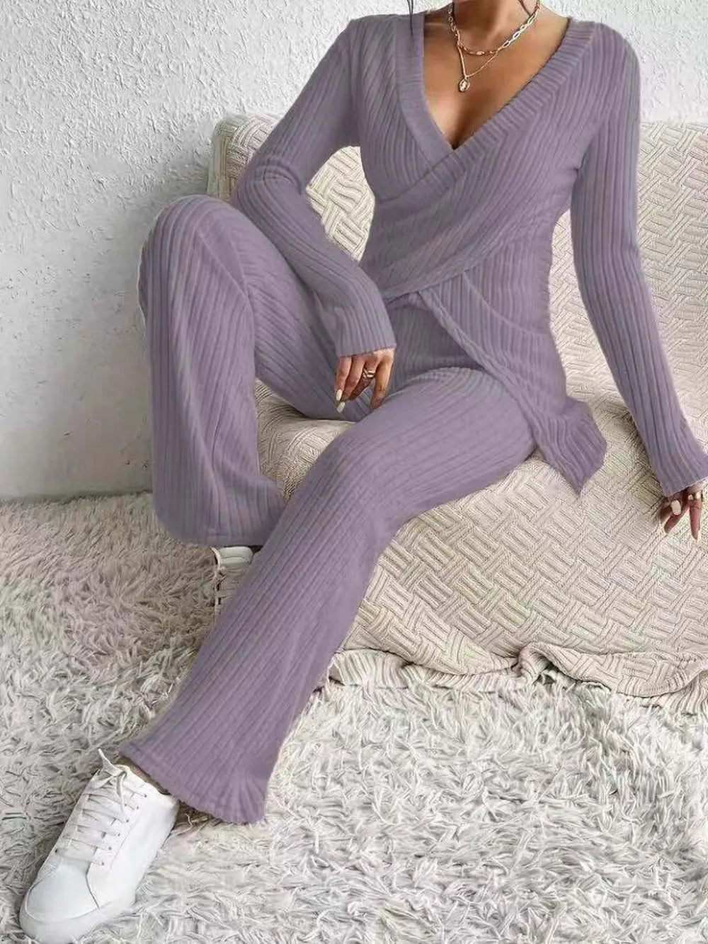 Surplice Long Sleeve Top and Pants Set Carauana Store