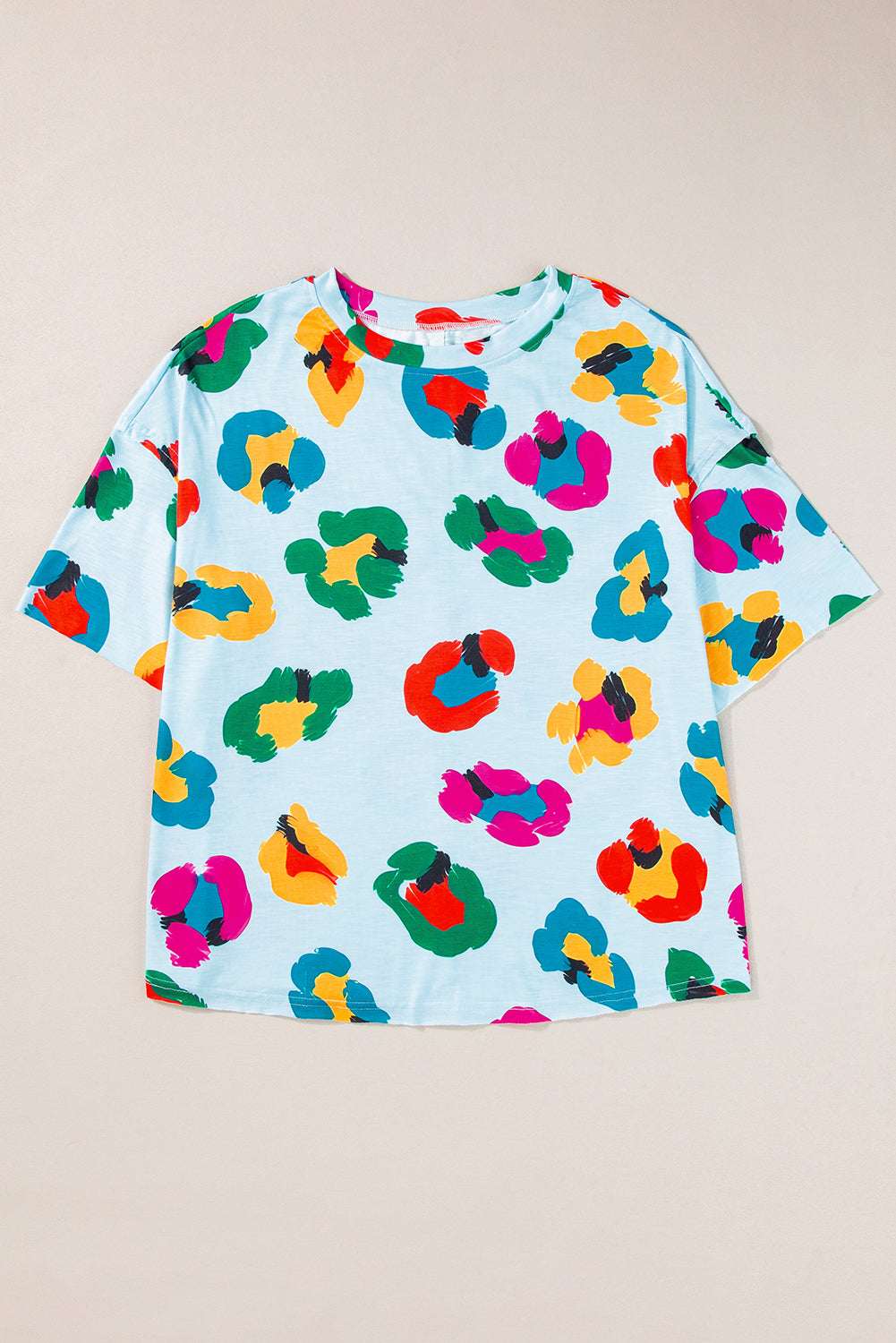 Sky Blue Leopard Drop Shoulder Oversize Tee CaRaUaNa Fashion