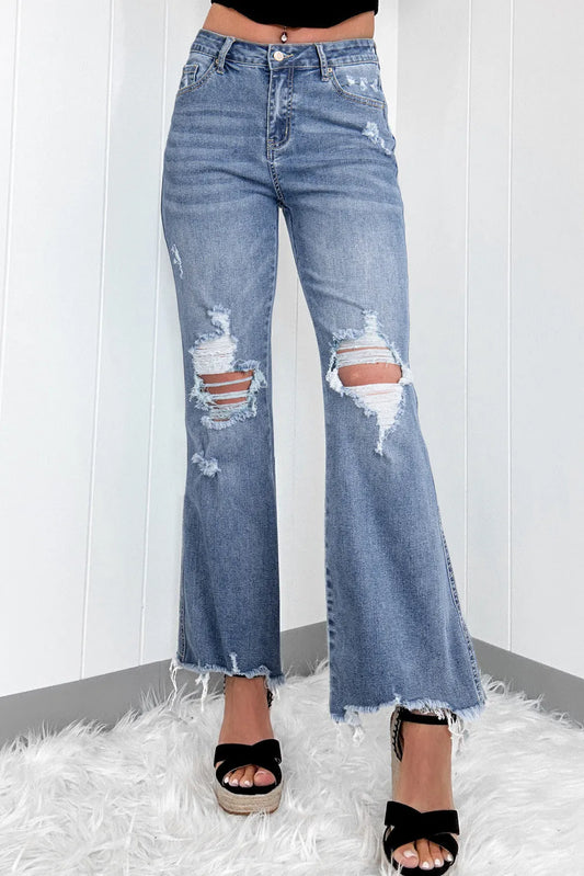 Distressed Raw Hem Bootcut Jeans Carauana Store