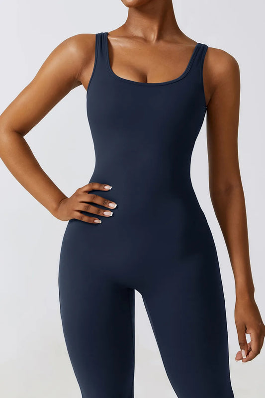 Basic Bae Cutout Ruched Bootcut Sleeveless Active Jumpsuit Carauana Store