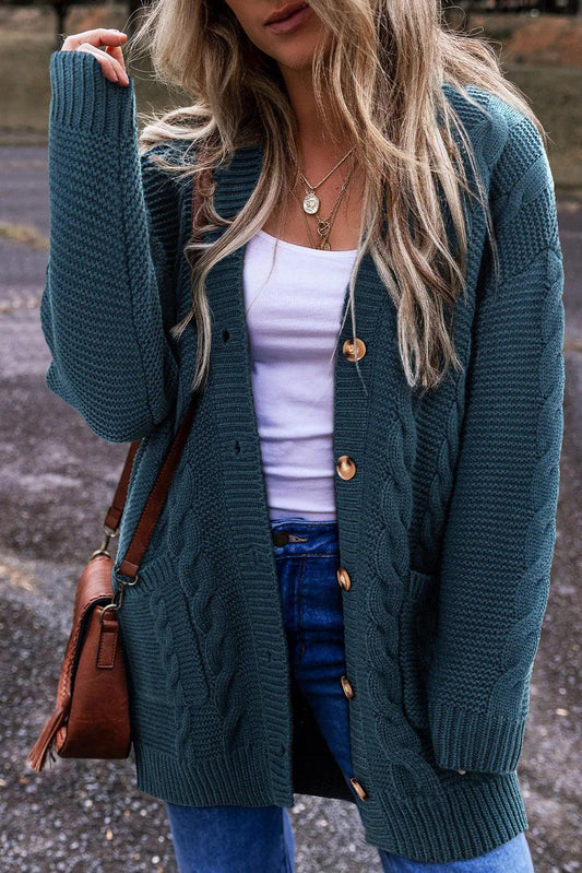 Cable-Knit Button Up Long Sleeve Cardigan Carauana Store