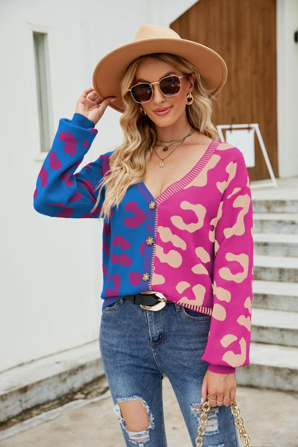 Mandy Leopard Button Up Dropped Shoulder Cardigan