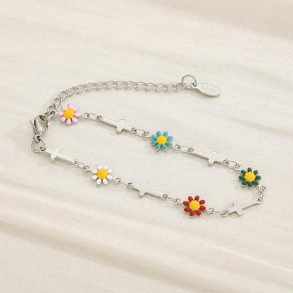 Flower & Cross Stainless Steel Bracelet