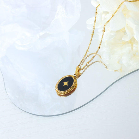 Gold-Plated Titanium Steel Oval Shape Pendant Necklace Carauana Store