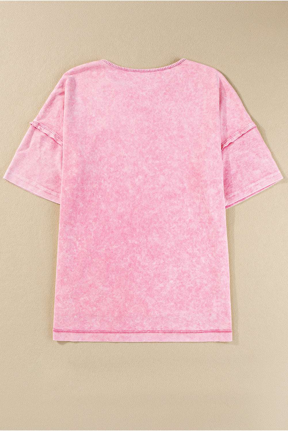 Strawberry Pink Mineral Wash Exposed Seam Drop Shoulder Oversized Tee CaRaUaNa Fashion