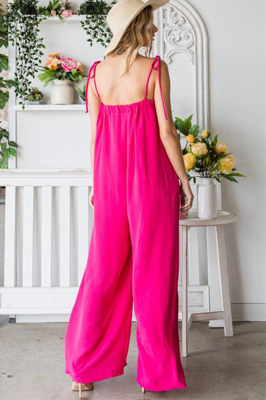 Veveret Pocketed Spaghetti Strap Wide Leg Jumpsuit Carauana Store