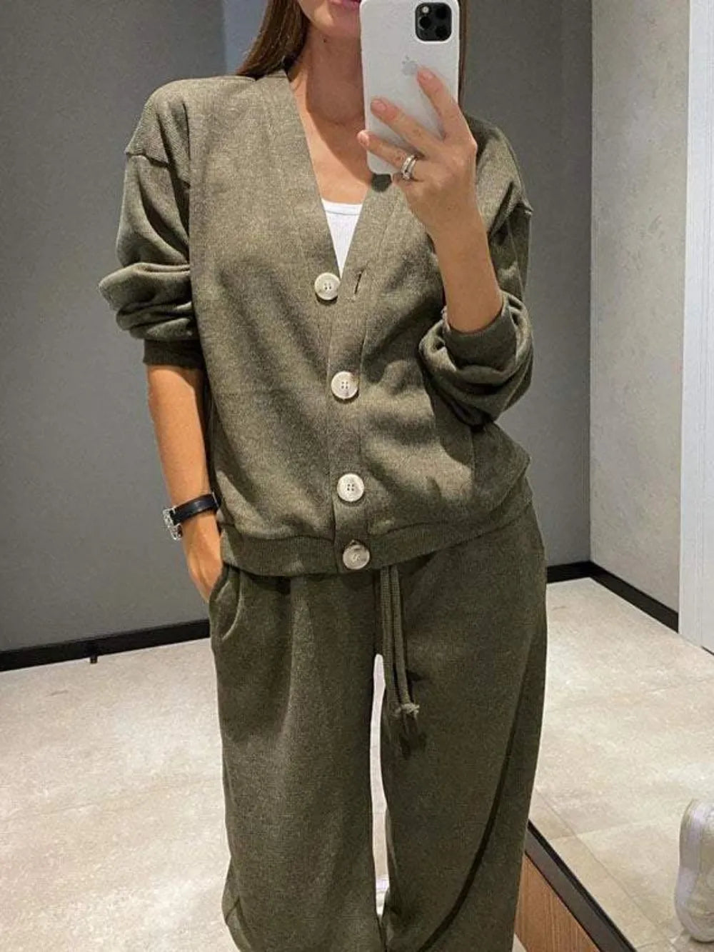 Full Size Button Up Long Sleeve Top and Pants Set CaRaUaNa Fashion