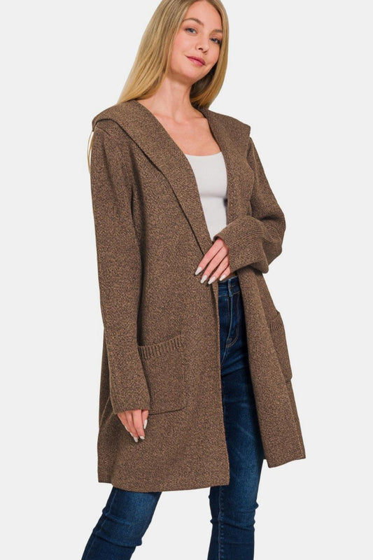Zenana Hooded Open Front Sweater Cardigan Carauana Store