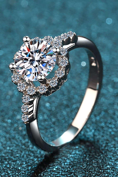 1 Carat Moissanite Rhodium-Plated Halo Ring