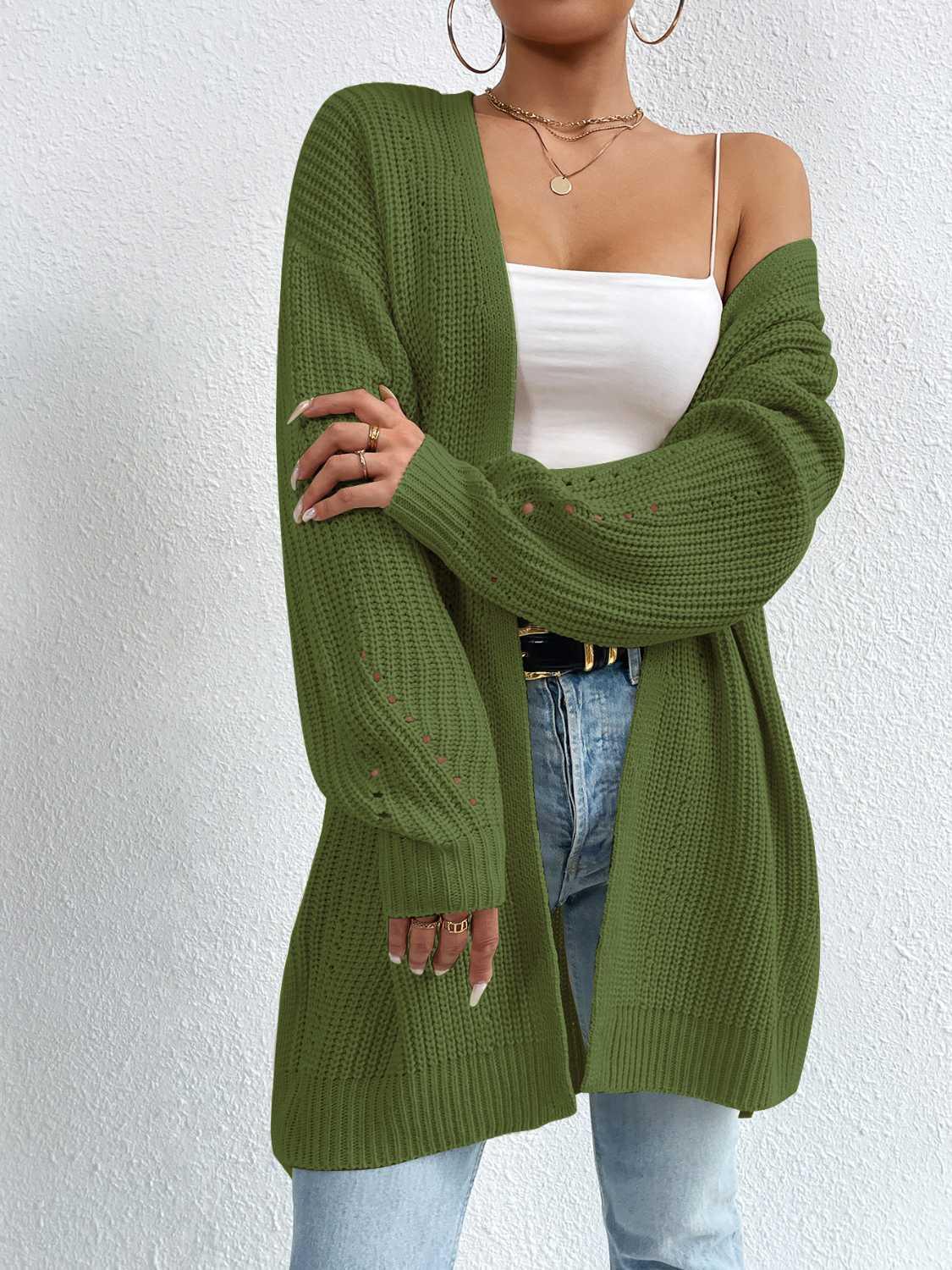 Open Front Dropped Shoulder Slit Cardigan