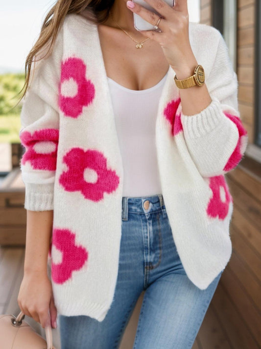 Flower Open Front Long Sleeve Cardigan Carauana Store