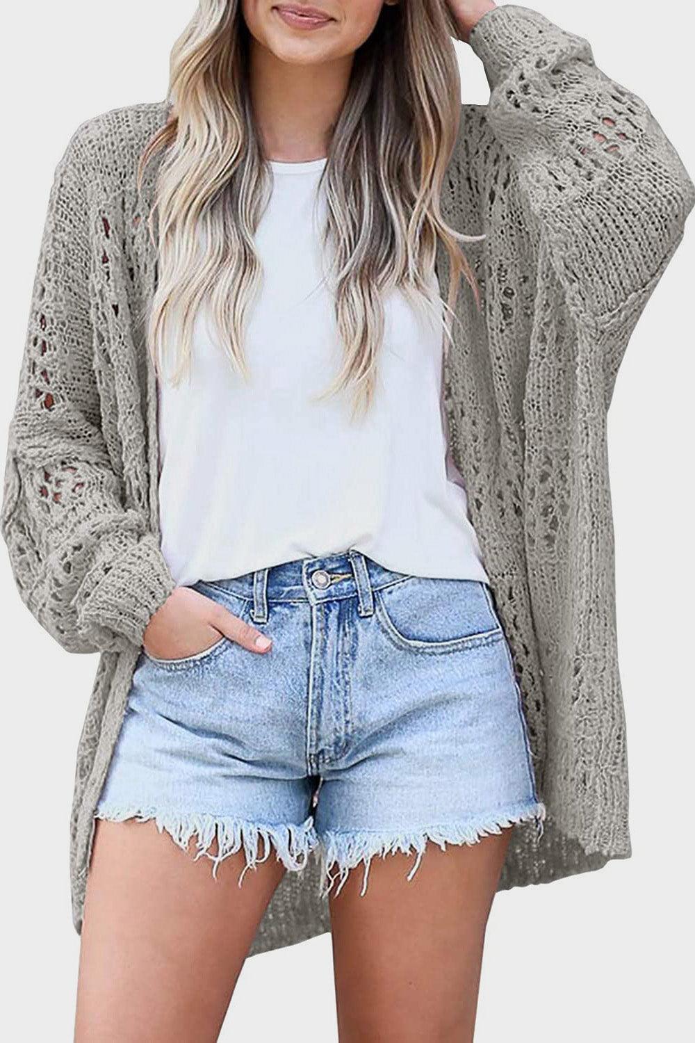 Openwork Open Front Long Sleeve Cardigan