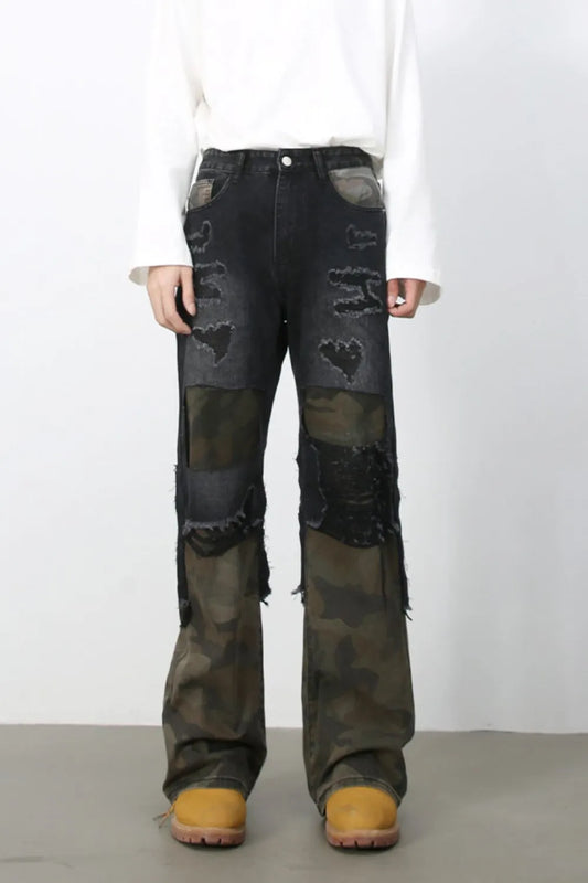 Men's Frayed Hem Camouflage Jeans Carauana Store