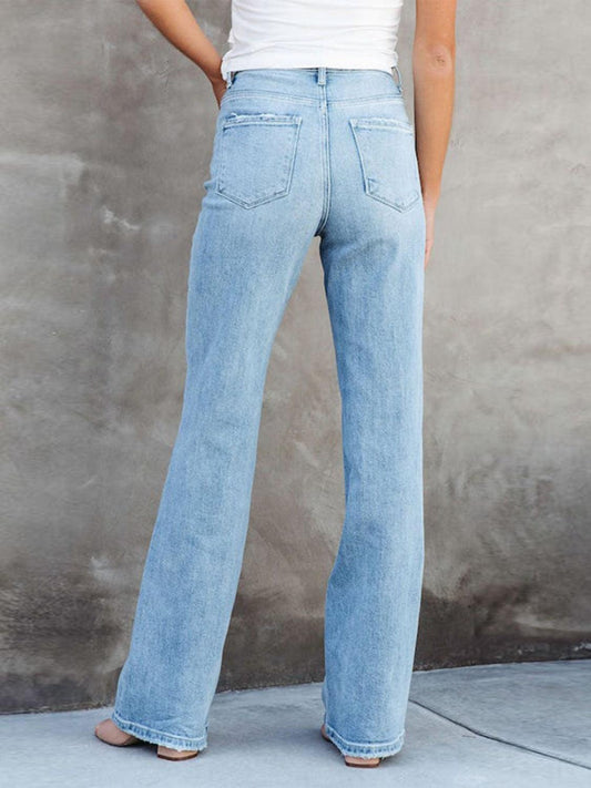 Washed Straight Leg Jeans Carauana Store