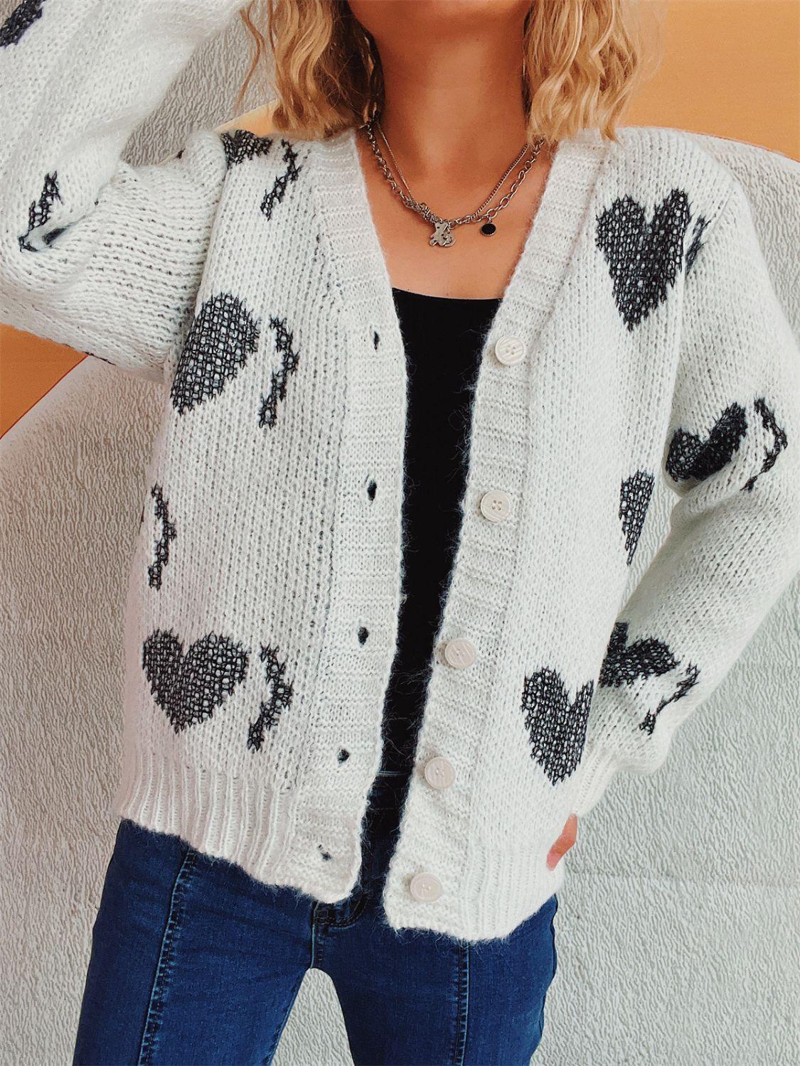 Heart Button Up Long Sleeve Cardigan