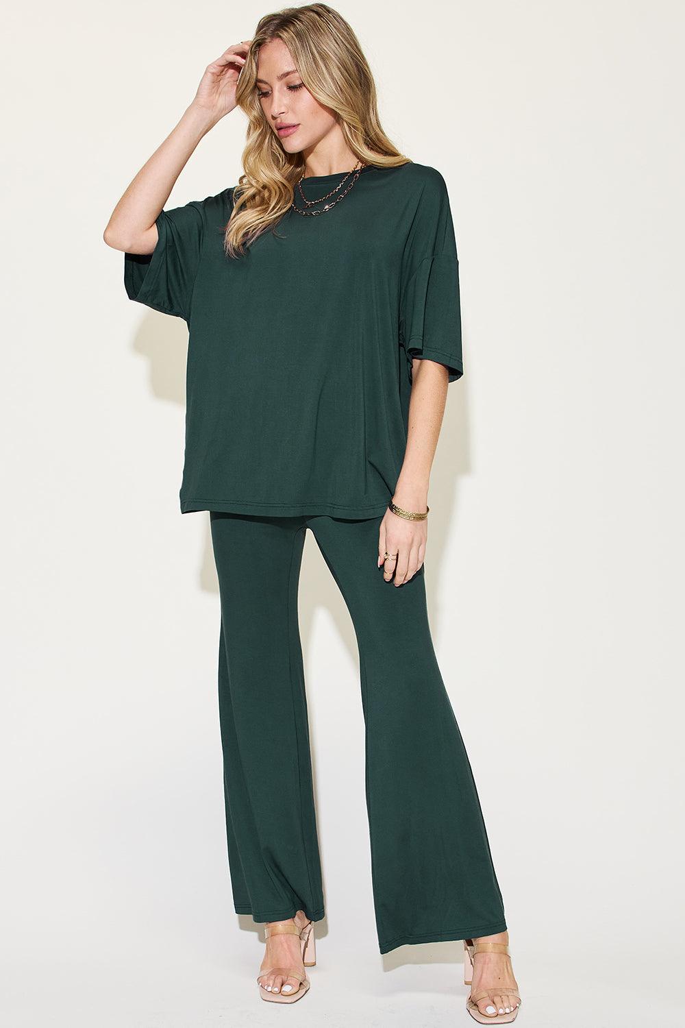 Basic Bae Full Size Bamboo Drop Shoulder T-Shirt and Flare Pants Set