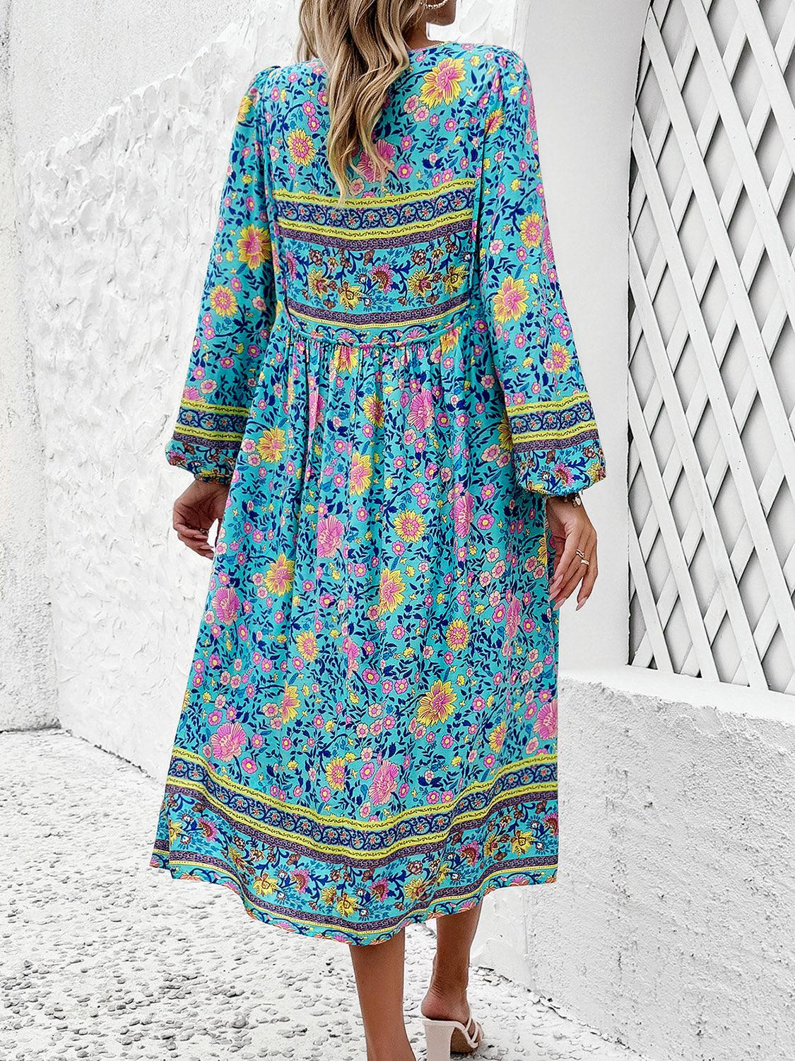 Tassel Tied Printed Long Sleeve Dress