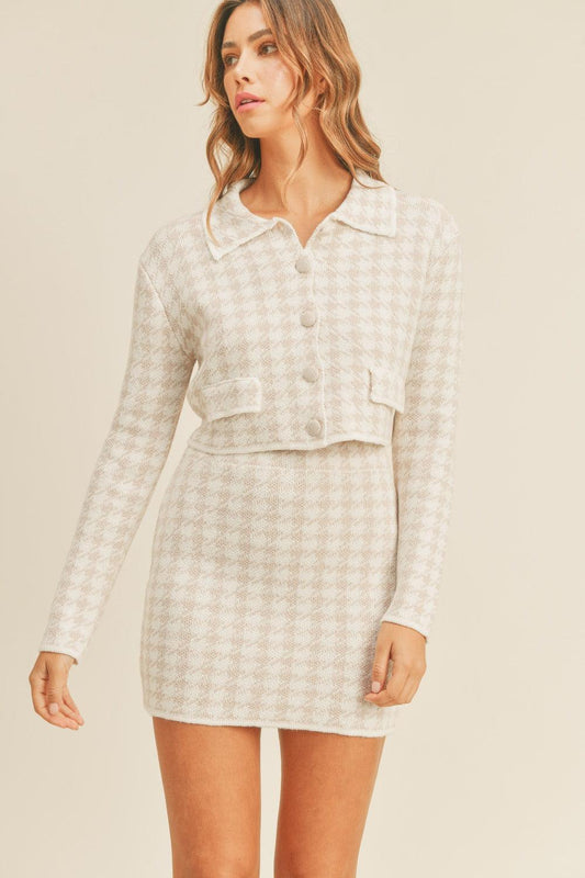 MABLE Houndstooth Cropped Knit Cardigan and Mini Skirt Set Carauana Store