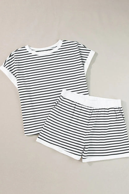 Striped Contrast Top and Shorts Set Carauana Store