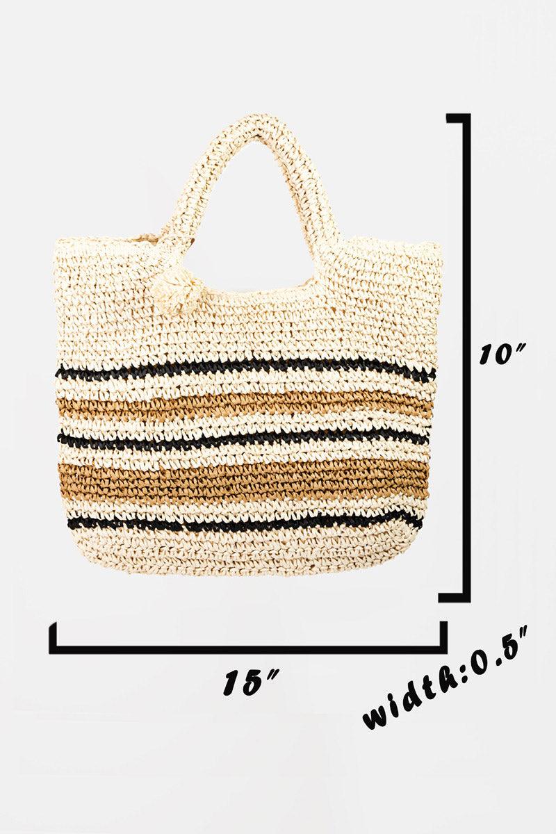 Fame Striped Straw Braided Tote Bag